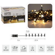 LED-Lichterkette 500 L warmweiß + kaltweiß Flash, Länge 3 + 25 m für innen und außen *9591