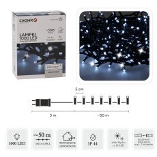 LED-Lichterkette, 1000 Lichter, kaltweiß + kaltweißer Flash, Länge 3 + 50 m, für innen/außen *9652