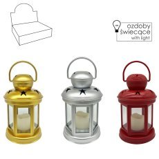Laterne mit LED-Einsatz 10 x 10 x 19 cm – silber / gold / rot Disp=9 Stk *9379