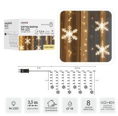 Chomik - Lichtervorhang – Schneeflocken, 96 LEDs – warmweiß, Länge 3 + 3,5 m – LED0054