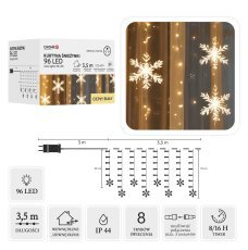 Chomik - Lichtervorhang – Schneeflocken, 96 LEDs – warmweiß, Länge 3 + 3,5 m – LED0054