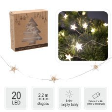 Lichterkette LED mit 20 Sternen, batteriebetrieben, goldene Dekoration, Packung = 20 Stück *0184