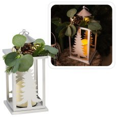 Chomik - Festliche Laterne 12,5 x 12,5 x 30,5 cm LED, aus silberfarbenem Metall mit Arrangement *0870