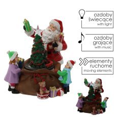 Weihnachtliche Spieluhr mit LED, Weihnachtsmann, Christbaum und Geschenken, 20 x 19 x 19 cm *2423