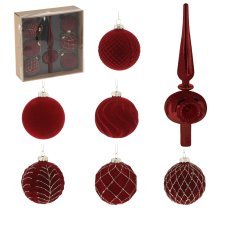 Chomik - Set aus 7 gläsernen Weihnachtsornamenten in Bordeaux, 29 x 29 x 9,6 cm *2133
