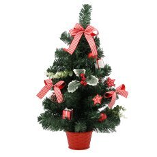 Weihnachtsbaum 60 cm rot mit Stechpalme *2446