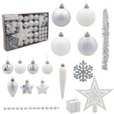 Chomik - Kpl. 60 Weihnachtsornamente silber / weiß *3719