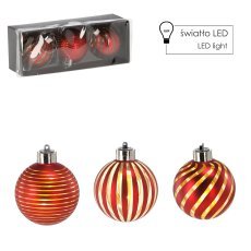 Kompl. 3 Glas-Kugeln – rot, 8 cm, LED *4358