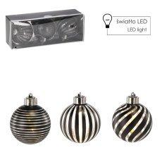 Komplettset mit 3 silbernen Glaskugeln – 8 cm LED *4372
