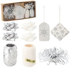 Set für festliches Geschenkeverpacken – silber / weiß, 12-tlg. *7571