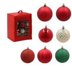 Chomik - Set mit 36 Weihnachtskugeln in Rot / Gold / Grün, Ø 8 cm, in roter Tasche *5423