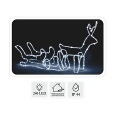 Weihnachtsrentier mit Schlitten LED 120 x 27 x 66 cm kaltweiß + kaltweiß blinkend für Innen- und Außenbereich *8349