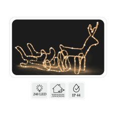 Weihnachtsrentier mit Schlitten LED 120 x 27 x 66 cm warmweiß + kaltweißer Blinkeffekt innen/außen *8356
