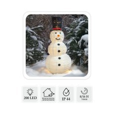 Festliche Dekoration – Schneemann mit LED, 1,8 m, 200 L warmweiß, für Innen- und Außenbereich *8387