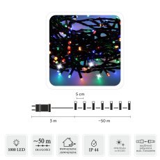LED-Lichterkette mit 1000 bunten LEDs und kaltweißem Flash-Effekt, Länge 3 + 50 m, für innen und außen *8455