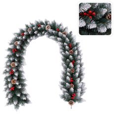 Weihnachtsdekoration – 2 m lange, verschneite Girlande mit Ebereschen und Zapfen *9063