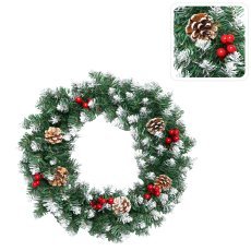 Weihnachtsdekoration – Kranz 40 cm, verschneit mit Ebereschenbeeren und Zapfen *9070