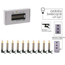 Set mit 10 Kerzen mit Clip und Fernbedienung, 1,9 x 9 cm *9490