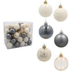 Chomik - Set mit 66 Weihnachtsornamenten, 6 cm, in Champagner-, Grau- und Weißtönen *0035