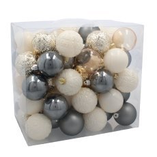 Chomik - Set mit 66 Weihnachtsornamenten, 6 cm, in Champagner-, Grau- und Weißtönen *0035