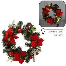 Weihnachtskranz mit 15 LED-Lichtern, 40 cm, rot-gold *0745