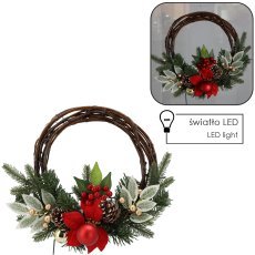Weihnachtskranz Hängeweide mit 10 LED, 30 cm, rot-gold *0769