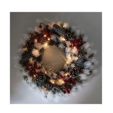 Festlicher LED-Kranz in Weiß-Grün mit Zapfen, batteriebetrieben, 40 LEDs *0486