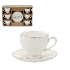 Set aus 6 geprägten Tassen mit Untertassen, 250 ml, mit goldenem Zierband *4122