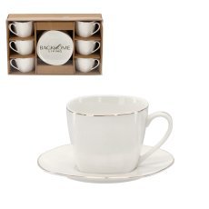 Set mit 6 Tassen und Untertassen, 250 ml, mit goldenem Zierband *4184