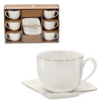 Set aus 6 Tassen mit Untertassen, 250 ml, mit goldenem Dekorstreifen *4221