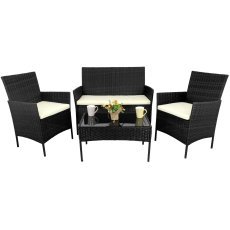 Rattanmöbel-Set (Sitzgarnitur, 2 Sessel, Couchtisch) schwarz + creme. Art.-Nr. *0849