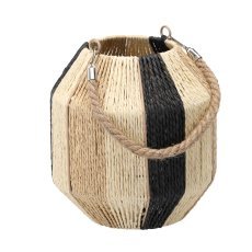 Laterne Boho gestreift mit Glaseinsatz, Höhe 23/25 cm *6697