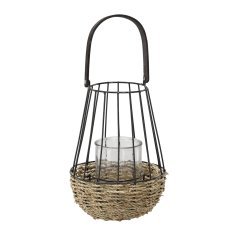 Metalllaterne – schwarz-braun 26/41 cm mit Glaseinsatz *6673
