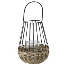 Metall-Laterne – schwarz-braun 30/47 cm mit Glaseinsatz *6680