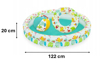 Chomik - Aufblasbares Kinderplanschbecken mit Ball und Ring Bestway 122x20 cm - BES51124