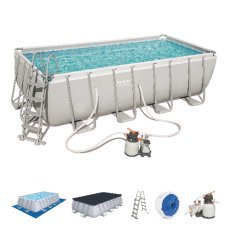 Pool mit Metallrahmen 4,88×2,44×1,22 m - BES56671 (Pool, Sandfilterpumpe, Leiter, Abdeckung, Dosierer) *6592