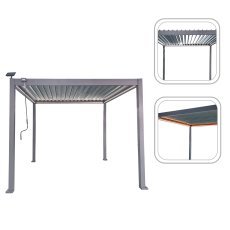 Gartenpergola mit LED-Beleuchtung 3x3x2,5 m – Grau – GOL0555