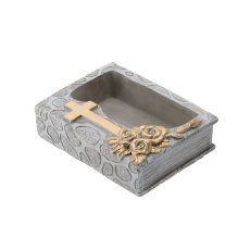 Zementtopf – Buch mit Kreuz, grau-gold, 22 × 16,5 × 7,5 cm *8882