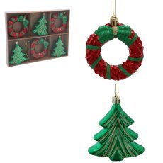6er-Set Weihnachtsanhänger Kranz/Tannenbaum – BIK7311