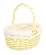 Rattankorb 27 x 21 x 12/28 cm mit Griff und Stoff – gelb *6971