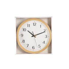 Runde Wanduhr 28 x 28 x 4,5 cm in Weiß mit braunem Rahmen *4658