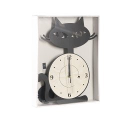 Wanduhr Katze mit Pendel 37 x 25,5 x 3,8 cm schwarz-weiß *6508