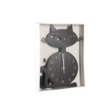 Wanduhr Katze mit Pendel 37 × 25,5 × 3,8 cm schwarz mit weißen Ziffern *5548