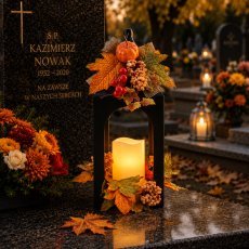 Metalllaterne im Herbstdesign mit warmweißer LED-Kerze, verschiedene Muster *9121