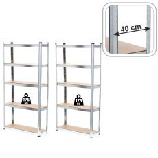 2er-Set Regale mit je 5 Ebenen, 180 x 90 x 40 cm, Tragkraft pro Fachboden: 175 kg *2158