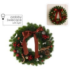 LED-Weihnachtskranz, 40 cm, mit 40 Lichtern, grün mit brauner Schleife, batteriebetrieben *9706