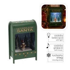 Weihnachtlicher Briefkasten 25 x 15 x 40 cm mit LED-Licht und Musikmechanismus – Grün – mit Lebkuchenmann und Weihnachtsbäumen *3905