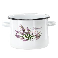 Emaillierter Kochtopf, 4,5 l, Ø 20 cm, Weiß mit Lavendelmotiv *4376