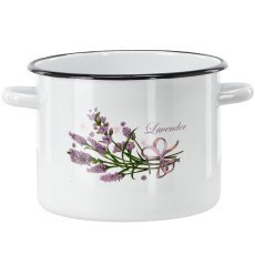 Weißer Emailletopf mit Lavendelmotiv, 5,5 l, 22 cm *4383
