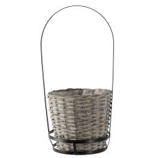 Grauer geflochtener Übertopf mit Metallgriff, 24,5 x 53 cm *3455